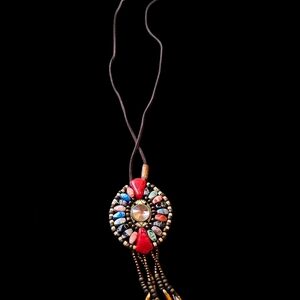 Bohemian Beaded Necklace‎ with Red and Blue Accents